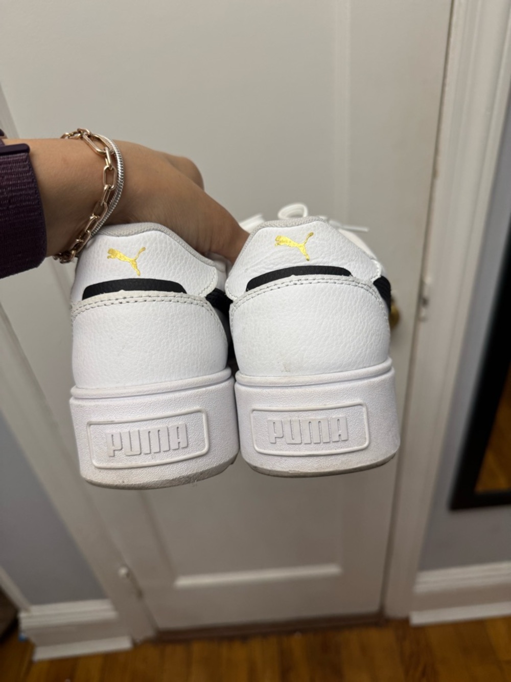 Puma Women's Platform White and Black Sneakers with Gold Logo - Picture 4 of 8